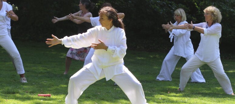 Pratique du qigong en groupe en harmonie avec la nature
